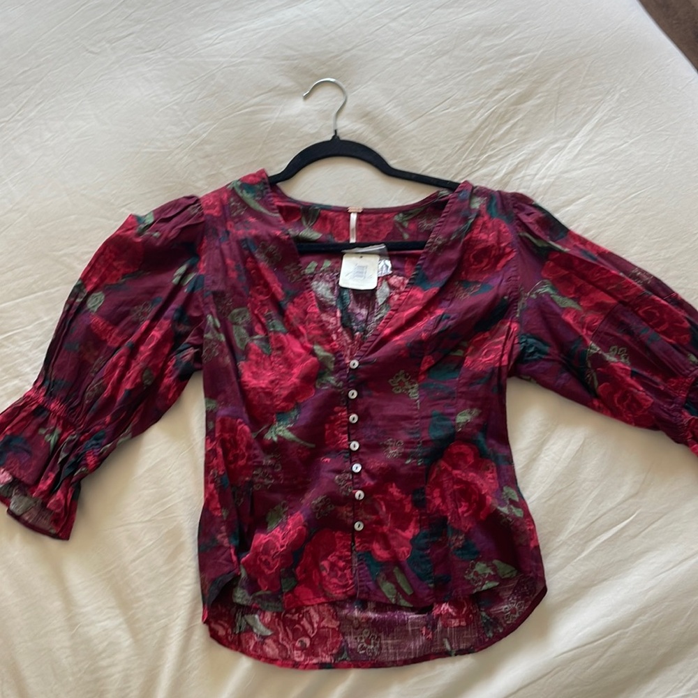 Free people button down floral blouse